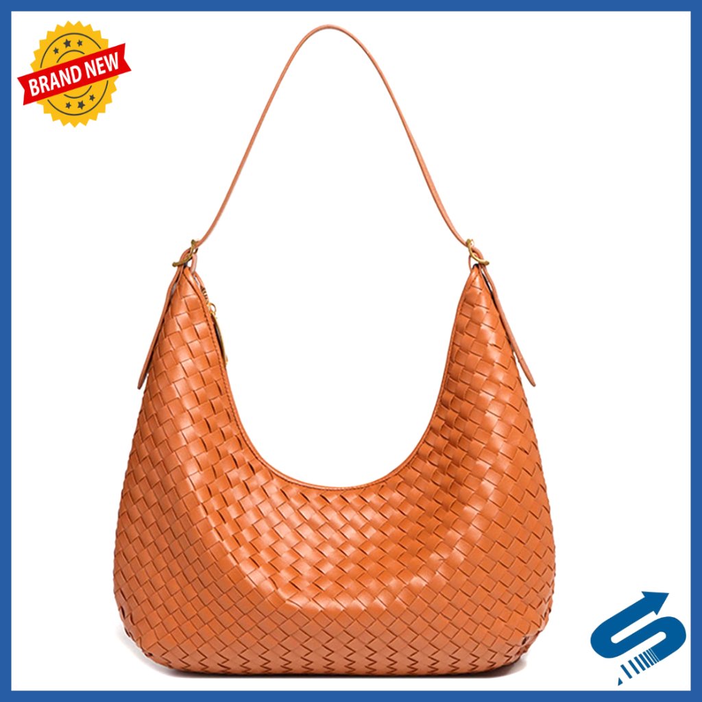 Vegan Leather Shoulder Bag Tote Lightweight Woven Work Bag With Zipper